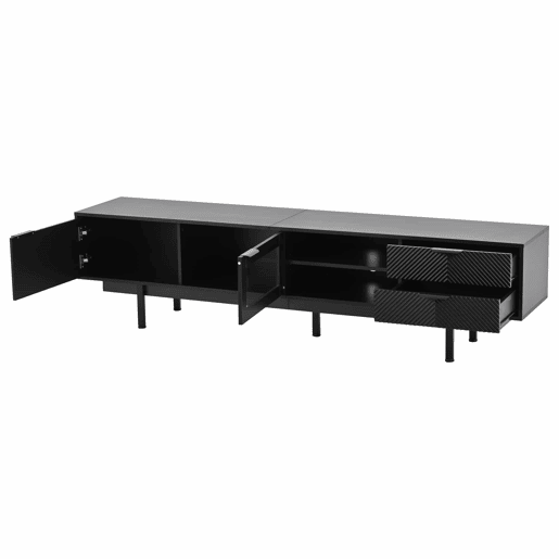Móvel de TV 200x40x50,5 cm - Lowboard com 2 portas e 2 gavetas, suporte para TV com grande capacidade de armazenamento - Preto Móvel de TV 200x40x50,5 cm - Lowboard com 2 portas e 2 gavetas, suporte para TV com grande capacidade de armazenamento - Preto