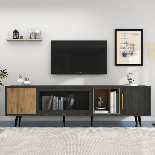 Móvel para TV 200x40x55,5 cm - Design elegante, para TV de 90 - Cinza e madeira Móvel para TV 200x40x55,5 cm - Design elegante, para TV de 90 - Cinza e madeira