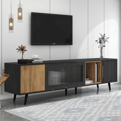Móvel para TV 200x40x55,5 cm - Design elegante, para TV de 90 - Cinza e madeira Móvel para TV 200x40x55,5 cm - Design elegante, para TV de 90 - Cinza e madeira