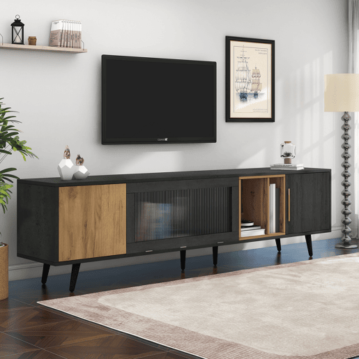 Móvel para TV 200x40x55,5 cm - Design elegante, para TV de 90 - Cinza e madeira Móvel para TV 200x40x55,5 cm - Design elegante, para TV de 90 - Cinza e madeira