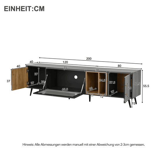 Móvel para TV 200x40x55,5 cm - Design elegante, para TV de 90 - Cinza e madeira Móvel para TV 200x40x55,5 cm - Design elegante, para TV de 90 - Cinza e madeira