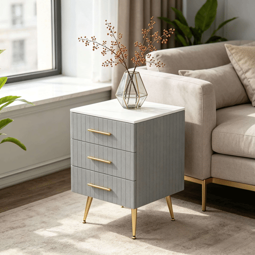 Mesa auxiliar 41 x 40,5 x 60 cm u2014 com gaveta, mesa de centro pequena, prática e multifuncional u2014 Cinza