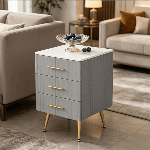 Mesa auxiliar 41 x 40,5 x 60 cm u2014 com gaveta, mesa de centro pequena, prática e multifuncional u2014 Cinza