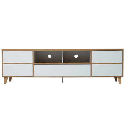 Armário TV 175cm - 5 portas + 2 compartimentos - estilo contemporâneo - Natural e Branco