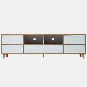 Armário TV 175cm - 5 portas + 2 compartimentos - estilo contemporâneo - Natural e Branco