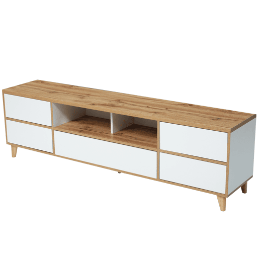 Armário TV 175cm - 5 portas + 2 compartimentos - estilo contemporâneo - Natural e Branco