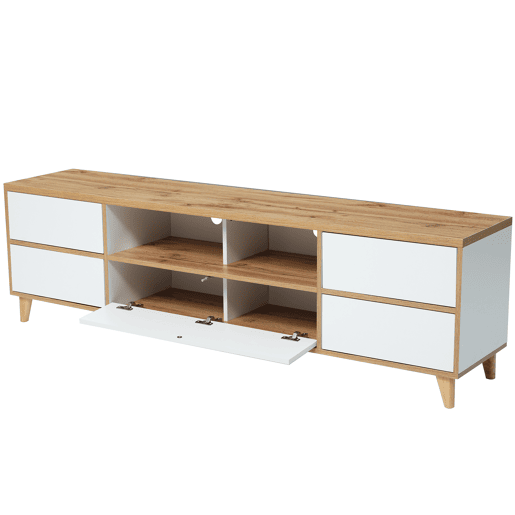 Armário TV 175cm - 5 portas + 2 compartimentos - estilo contemporâneo - Natural e Branco