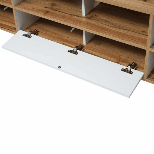 Armário TV 175cm - 5 portas + 2 compartimentos - estilo contemporâneo - Natural e Branco