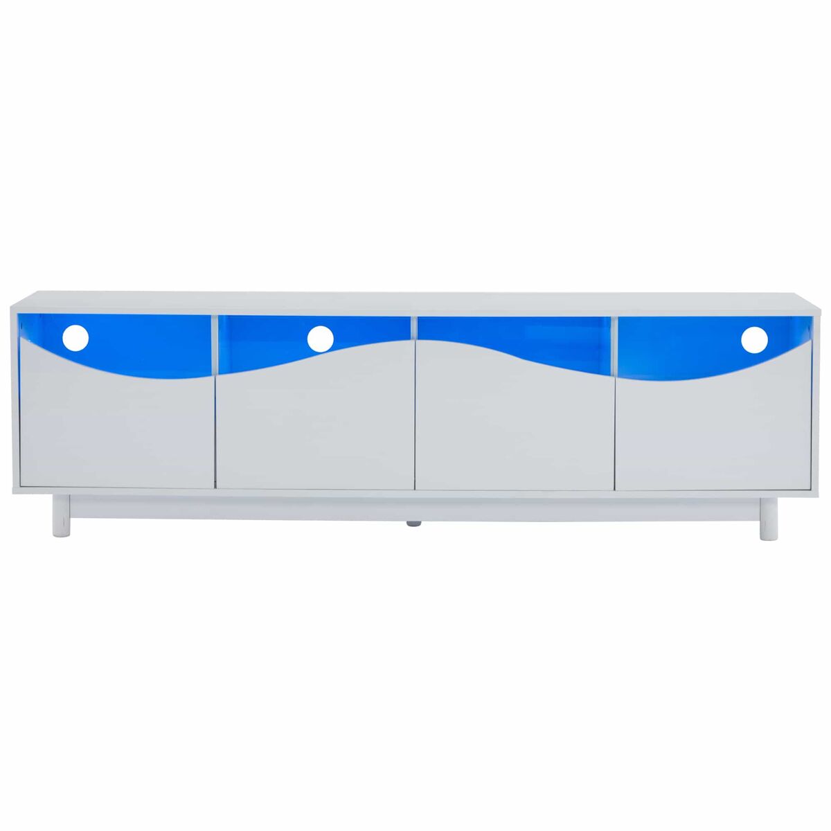 mueble tv 175x38x51 cm - diseno curvado puerta de vidrio templado iluminacion led para salon y dormitorio - blanco