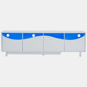 Móvel de TV 175x38x51 cm - Design curvo, porta em vidro temperado, iluminação LED, para sala e quarto - Branco
