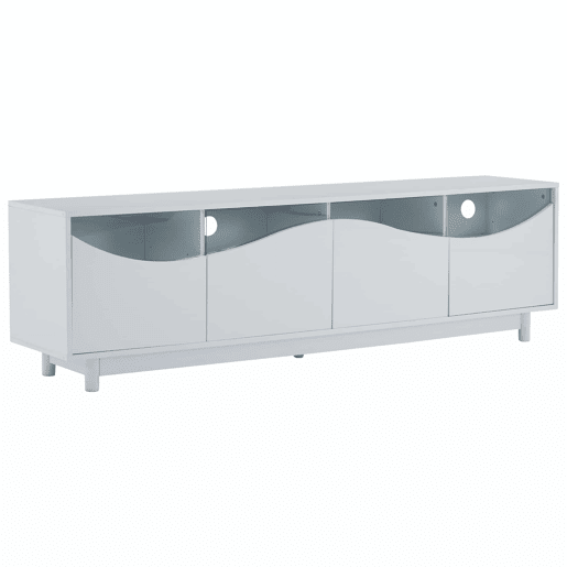 Móvel de TV 175x38x51 cm - Design curvo, porta em vidro temperado, iluminação LED, para sala e quarto - Branco Móvel de TV 175x38x51 cm - Design curvo, porta em vidro temperado, iluminação LED, para sala e quarto - Branco