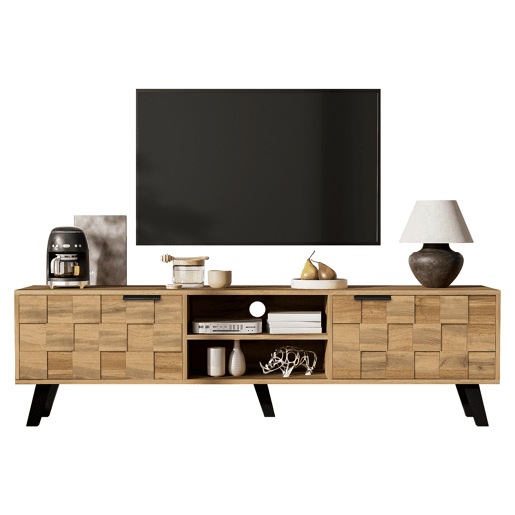 Armário moderno para televisão - com 2 portas e 2 compartimentos abertos - Natural Armário moderno para televisão - com 2 portas e 2 compartimentos abertos - Natural