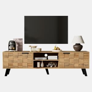 Armário moderno para televisão - com 2 portas e 2 compartimentos abertos - Natural