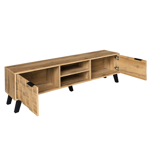 Armário moderno para televisão - com 2 portas e 2 compartimentos abertos - Natural Armário moderno para televisão - com 2 portas e 2 compartimentos abertos - Natural