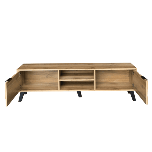 Armário moderno para televisão - com 2 portas e 2 compartimentos abertos - Natural Armário moderno para televisão - com 2 portas e 2 compartimentos abertos - Natural