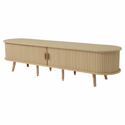 Móvel de TV + Mesa de centro - Combinação ovalada com arrumação - Cor madeira natural Móvel de TV + Mesa de centro - Combinação ovalada com arrumação - Cor madeira natural
