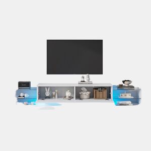 Móvel TV com LED - 2 compartimentos rebatíveis e prateleiras de vidro - Branco