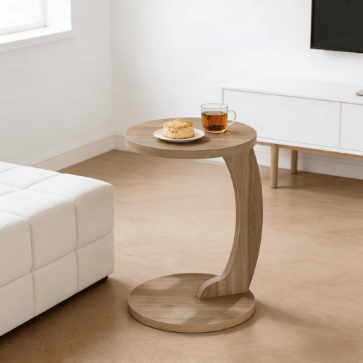 Mesa de centro redonda - Design em forma de C, auxiliar e portátil para sofá ou computador portátil - Carvalho claro Mesa de centro redonda - Design em forma de C, auxiliar e portátil para sofá ou computador portátil - Carvalho claro