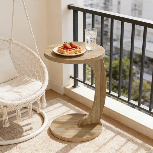 Mesa de centro redonda - Design em forma de C, auxiliar e portátil para sofá ou computador portátil - Carvalho claro Mesa de centro redonda - Design em forma de C, auxiliar e portátil para sofá ou computador portátil - Carvalho claro