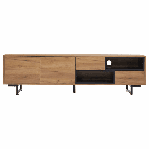 Armário para TV - com 2 gavetas 2 portas 2 compartimentos abertos - Natural Armário para TV - com 2 gavetas 2 portas 2 compartimentos abertos - Natural