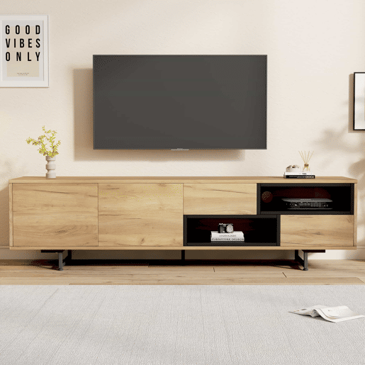 Armário para TV - com 2 gavetas 2 portas 2 compartimentos abertos - Natural Armário para TV - com 2 gavetas 2 portas 2 compartimentos abertos - Natural