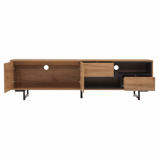 Armário para TV - com 2 gavetas 2 portas 2 compartimentos abertos - Natural Armário para TV - com 2 gavetas 2 portas 2 compartimentos abertos - Natural