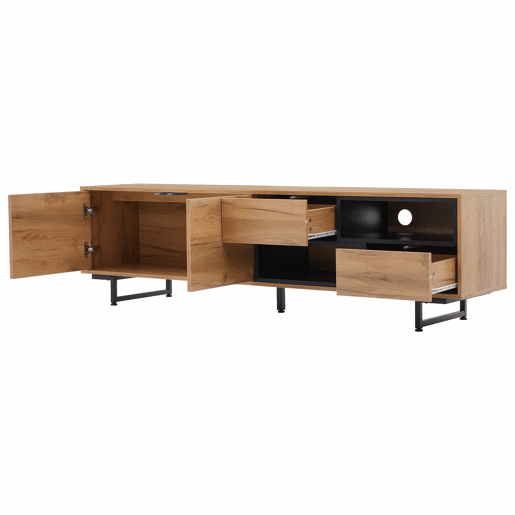 Armário para TV - com 2 gavetas 2 portas 2 compartimentos abertos - Natural Armário para TV - com 2 gavetas 2 portas 2 compartimentos abertos - Natural