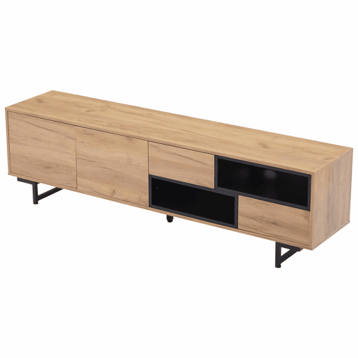 Armário para TV - com 2 gavetas 2 portas 2 compartimentos abertos - Natural Armário para TV - com 2 gavetas 2 portas 2 compartimentos abertos - Natural