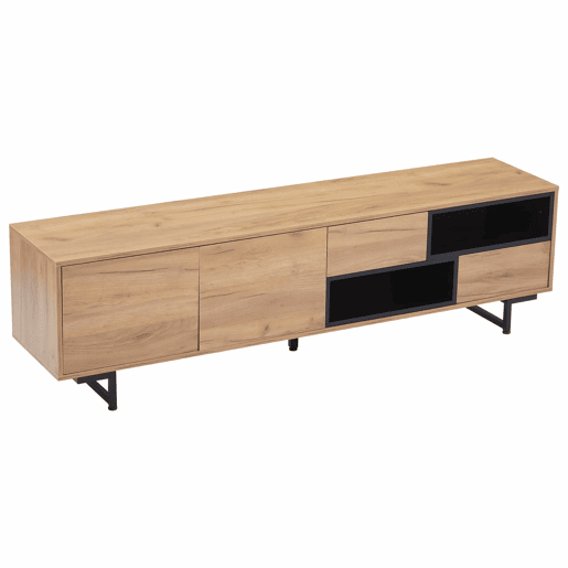 Armário para TV - com 2 gavetas 2 portas 2 compartimentos abertos - Natural Armário para TV - com 2 gavetas 2 portas 2 compartimentos abertos - Natural