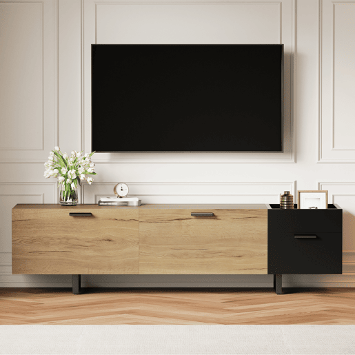 Móvel de TV - multifuncional com prateleiras e gavetas - PretoNatural Móvel de TV - multifuncional com prateleiras e gavetas - PretoNatural