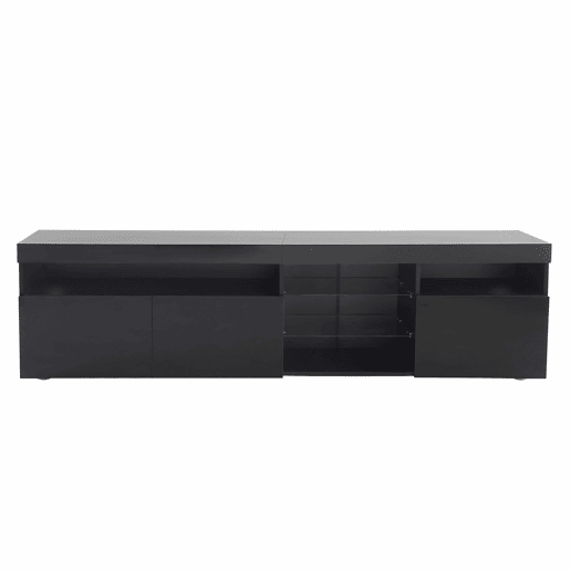 Móvel TV moderno de 180 cm com LED - 3 portas e 5 compartimentos abertos - Preto Móvel TV moderno de 180 cm com LED - 3 portas e 5 compartimentos abertos - Preto