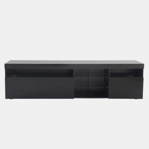 Móvel TV moderno de 180 cm com LED - 3 portas e 5 compartimentos abertos - Preto