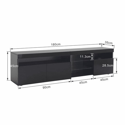 Móvel TV moderno de 180 cm com LED - 3 portas e 5 compartimentos abertos - Preto Móvel TV moderno de 180 cm com LED - 3 portas e 5 compartimentos abertos - Preto