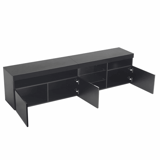 Móvel TV moderno de 180 cm com LED - 3 portas e 5 compartimentos abertos - Preto Móvel TV moderno de 180 cm com LED - 3 portas e 5 compartimentos abertos - Preto