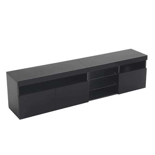 Móvel TV moderno de 180 cm com LED - 3 portas e 5 compartimentos abertos - Preto Móvel TV moderno de 180 cm com LED - 3 portas e 5 compartimentos abertos - Preto
