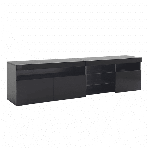 Móvel TV moderno de 180 cm com LED - 3 portas e 5 compartimentos abertos - Preto Móvel TV moderno de 180 cm com LED - 3 portas e 5 compartimentos abertos - Preto