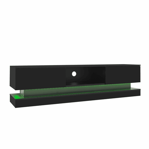 Móvel de TV 160x35x40,5 cm - Com LED, 2 gavetas, controlo de aplicação, design anti-queda - Preto Móvel de TV 160x35x40,5 cm - Com LED, 2 gavetas, controlo de aplicação, design anti-queda - Preto