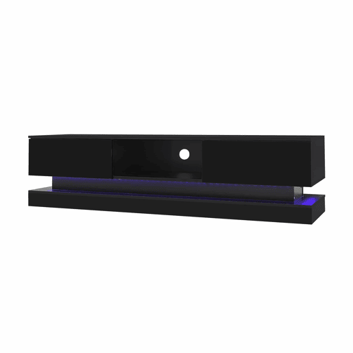 Móvel de TV 160x35x40,5 cm - Com LED, 2 gavetas, controlo de aplicação, design anti-queda - Preto Móvel de TV 160x35x40,5 cm - Com LED, 2 gavetas, controlo de aplicação, design anti-queda - Preto