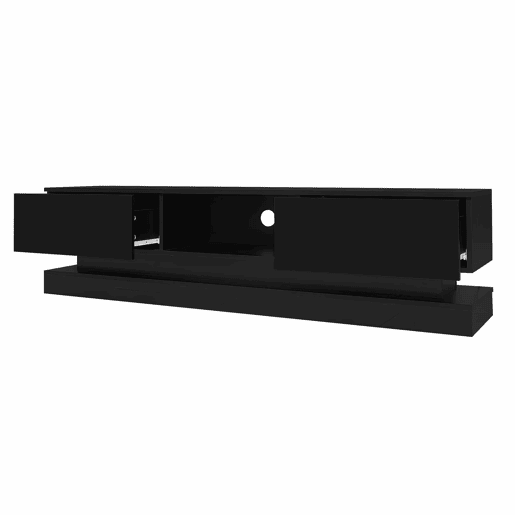 Móvel de TV 160x35x40,5 cm - Com LED, 2 gavetas, controlo de aplicação, design anti-queda - Preto Móvel de TV 160x35x40,5 cm - Com LED, 2 gavetas, controlo de aplicação, design anti-queda - Preto