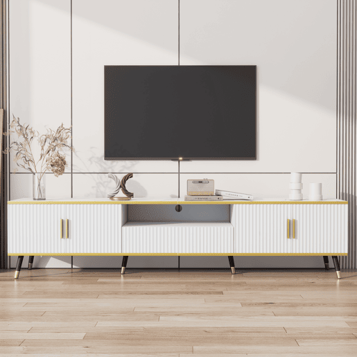 Móvel para TV 200x40x46 cm - Madeira, 2 portas, 1 gaveta, para TVs até 90 - Branco