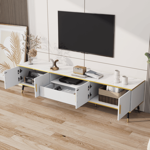 Móvel para TV 200x40x46 cm - Madeira, 2 portas, 1 gaveta, para TVs até 90 - Branco