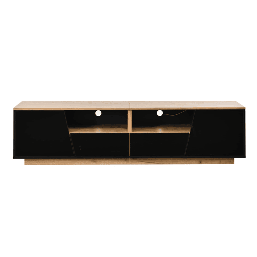 Móvel de TV 180 x 40 x 46 cm - 2 gavetas e 2 armários, LED, alto brilho, lowboard, adequado para 75 polegadas - preto + madeira