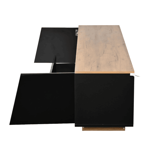 Móvel de TV 180 x 40 x 46 cm - 2 gavetas e 2 armários, LED, alto brilho, lowboard, adequado para 75 polegadas - preto + madeira