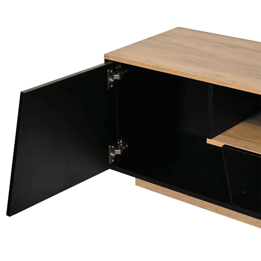 Móvel de TV 180 x 40 x 46 cm - 2 gavetas e 2 armários, LED, alto brilho, lowboard, adequado para 75 polegadas - preto + madeira