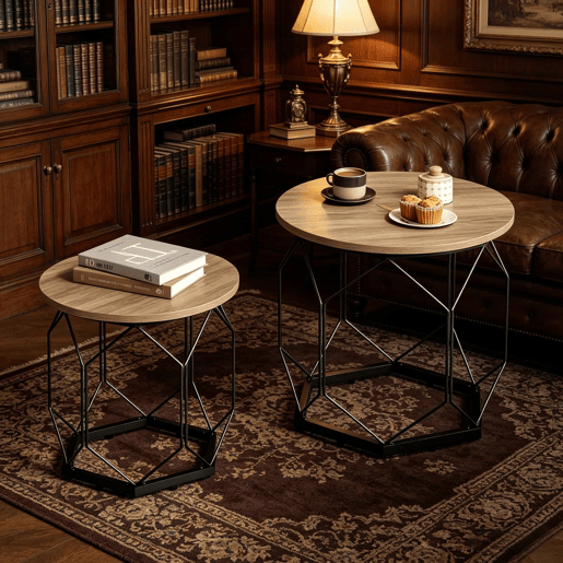 Mesa de centro redonda de 2 peças u2014 design moderno com tampo removível u2014 cinzenta e em madeira Mesa de centro redonda de 2 peças u2014 design moderno com tampo removível u2014 cinzenta e em madeira