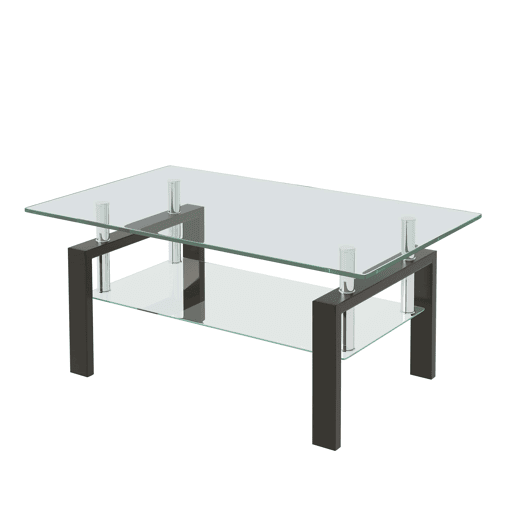 Mesa de centro 100 x 60 x 44 cm - Vidro temperado com prateleira transparente - Transparente Mesa de centro 100 x 60 x 44 cm - Vidro temperado com prateleira transparente - Transparente