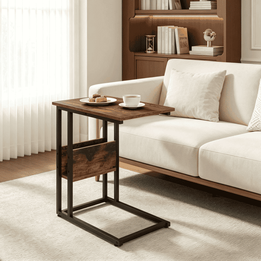 Mesa auxiliar 36 x 55 x 59,5 cm - Design em forma de C, mesa estreita para sofá e computador portátil - Castanho rústico Mesa auxiliar 36 x 55 x 59,5 cm - Design em forma de C, mesa estreita para sofá e computador portátil - Castanho rústico