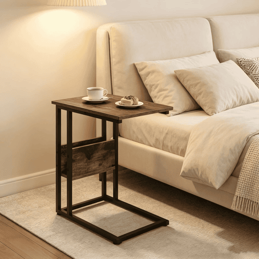 Mesa auxiliar 36 x 55 x 59,5 cm - Design em forma de C, mesa estreita para sofá e computador portátil - Castanho rústico Mesa auxiliar 36 x 55 x 59,5 cm - Design em forma de C, mesa estreita para sofá e computador portátil - Castanho rústico