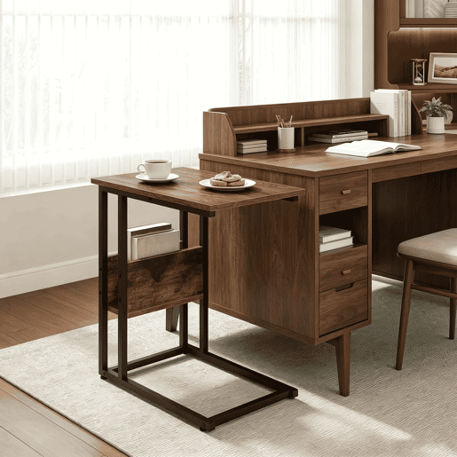Mesa auxiliar 36 x 55 x 59,5 cm - Design em forma de C, mesa estreita para sofá e computador portátil - Castanho rústico Mesa auxiliar 36 x 55 x 59,5 cm - Design em forma de C, mesa estreita para sofá e computador portátil - Castanho rústico