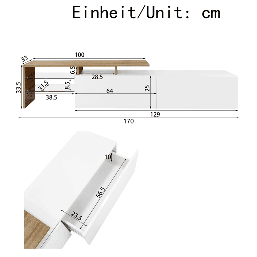 Móvel de TV moderno170 cm - design elegante, arrumação prática, branco brilhante, imitação de madeira, prateleiras de vidro, iluminação LED - branco + natural Móvel de TV moderno170 cm - design elegante, arrumação prática, branco brilhante, imitação de madeira, prateleiras de vidro, iluminação LED - branco + natural